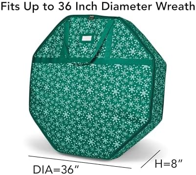 Covermates Deluxe Structured Wreath Storage Bag, 36" Diameter, Green Snow