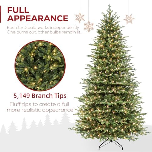 Hykolity 9 ft Prelit Artificial Christmas Tree with 600 Warm White LEDs