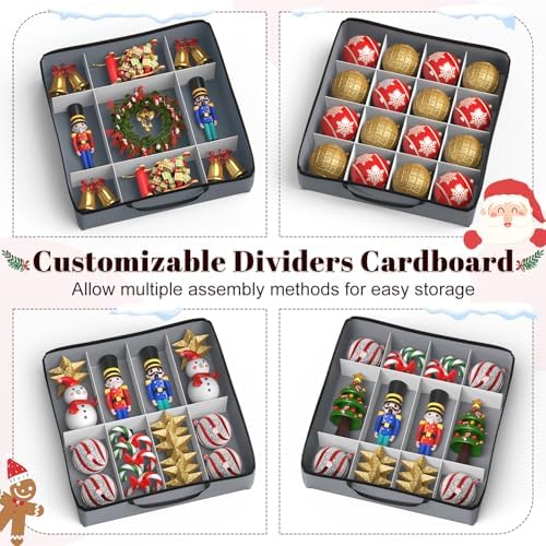 Keten Large Christmas Ornament Storage Boxes with Adjustable Dividers