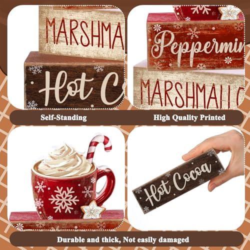 Moucuny 4 Pcs Christmas Table Decorations, Peppermint Hot Cocoa Bar Sign