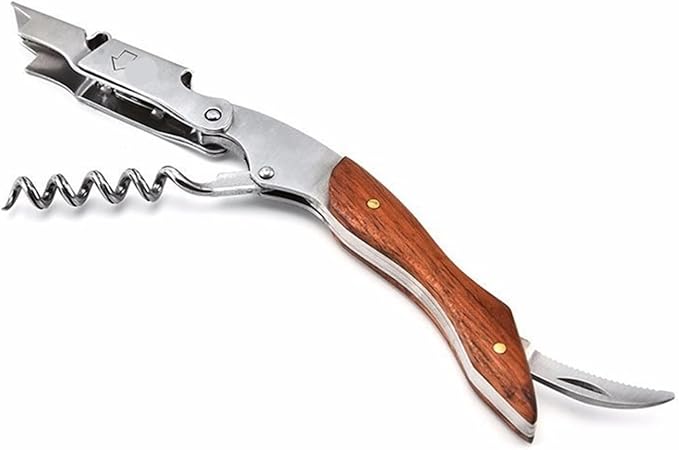 Stainless Steel Red Wine Opener Wood Handle With Leather Professional Multifunction Portable Screw Corkscrew Kitchen Bar Tools(L)