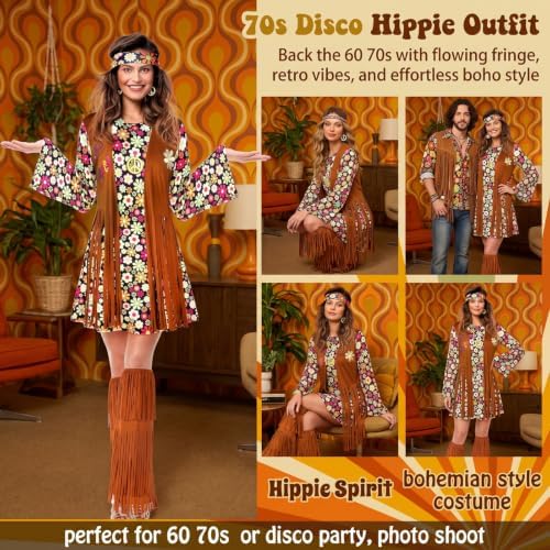 SATINIOR 70s 60s Hippie Halloween Costume for Women