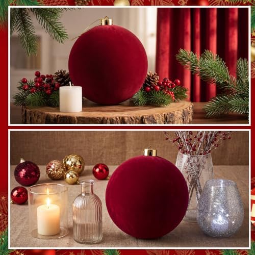 Threan 6 Inch Large Burgundy Velvet Christmas Ball Ornaments