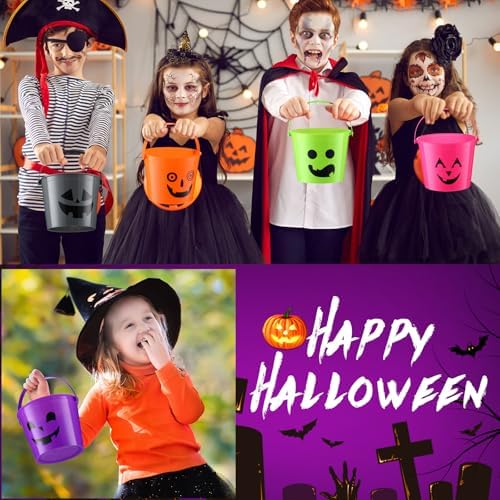 Jenaai 80 Pcs Halloween Pumpkin Buckets Bulk Small Plastic Candy Buckets
