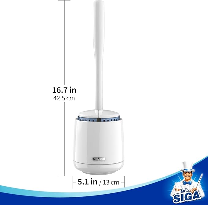 MR.SIGA Toilet Bowl Brush and Holder, Premium Quality, with Solid Handle and Durable Bristles for Bathroom Cleaning, White, 2 Pack