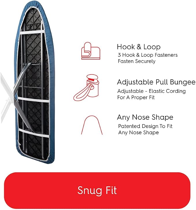 TIVIT Ironing Board Cover 12 x 48, Performance Grade Titanium Coated Pro Grip Pad & Covers - Superior Scorch & Stain Resistance, High Heat Reflection, 3 Padded Layers 3 Fastener Straps - Made In Italy
