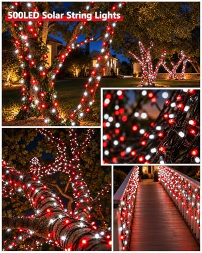 KAQ 2pack 500LED Solar String Lights Outdoor Waterproof Red & White