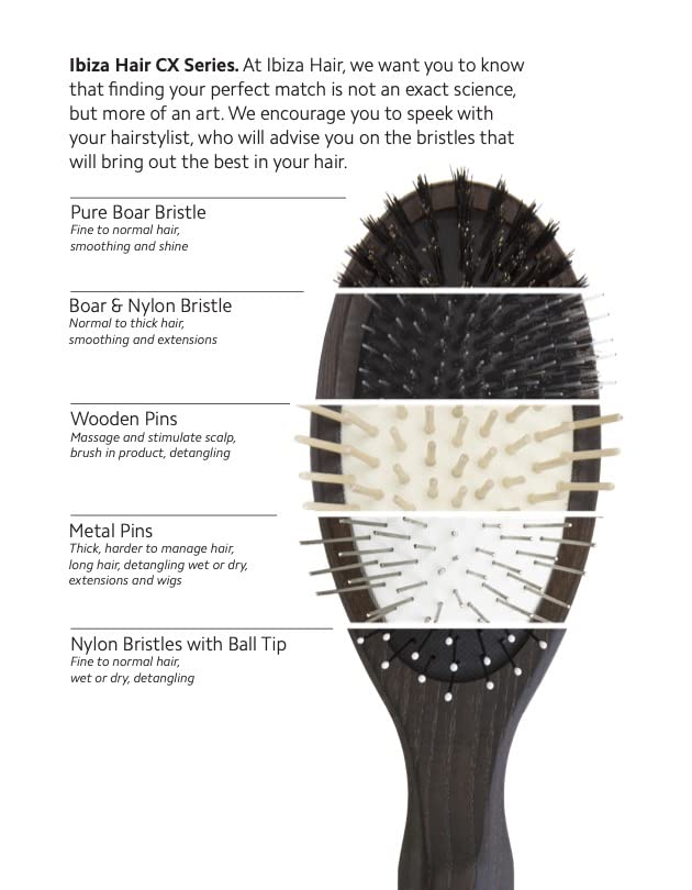 Ibiza Hair Oval Detangling Brush (CX7) | Hybrid Boar/Nylon Bristles for Smoothing & Shine | Durable Carbonized Wood | Ideal for All Lengths & Textures | Heat Resistant