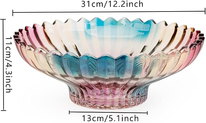 MAGCOLOR 12 inch Diameter Crystal Glass Colorful Fruit Bowl kitchen decor accessories
