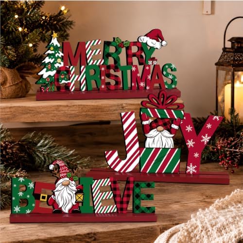 3 Pcs Christmas Table Decorations, Wooden Christmas Decor Indoor