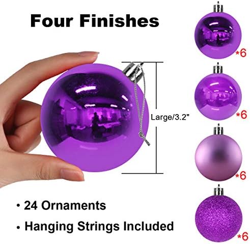 Iris Purple 3.2" Large Christmas Balls - Christmas Tree Decoration Ornaments Shatterproof Hanging Balls for Birthday Halloween Holiday Wedding Decorations Set of 24pcs