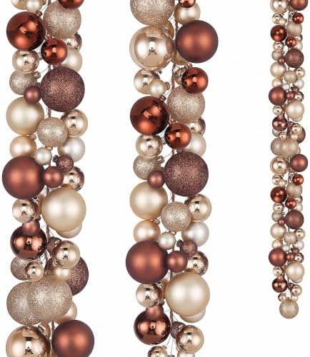2 Pcs 6 ft Christmas Ball Ornament Garland, Brown, Champagne Gold