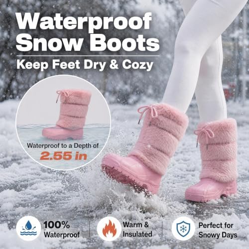 Waterfproof Snow Boots for Women Furry Fuzzy Faux Fur Duck Boots