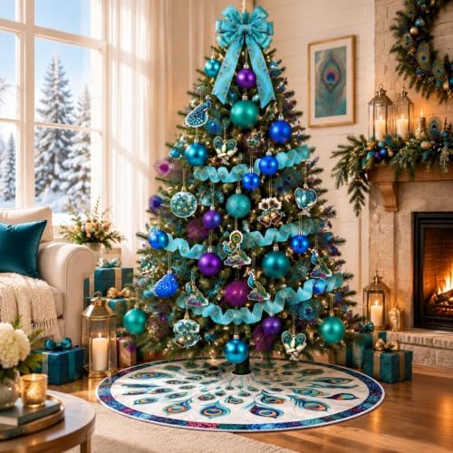 Seenelling 86 Pcs Peacock Themed Christmas Tree Ornaments Set