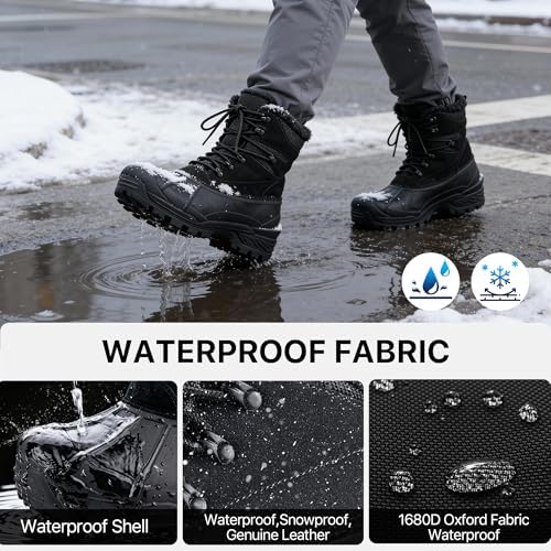 FREE SOLDIER Men's Waterproof Fleece Winter Snow Boots