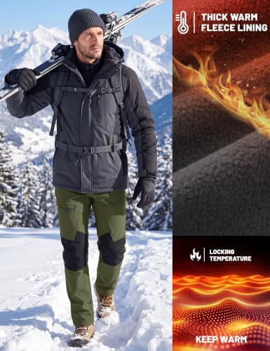 TACVASEN Men's Winter Snow Ski Pants Fleece Lined Waterproof Hiking Work