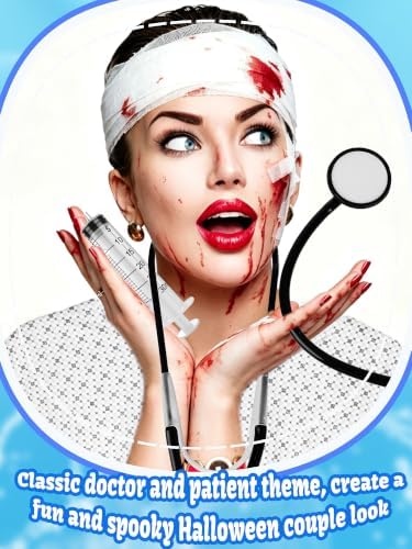 13 Pcs Halloween Couples Costume Surgeon Doctor and Patient Costume Hospital Cosplay Outfit for Adult Halloween Cosplay Medical Themed Party Events