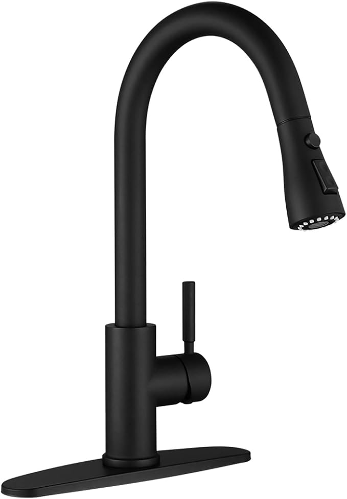 WEWE Black Kitchen Faucet, Leak Proof Kitchen Faucets with Pull Down Sprayer Commercial Stainless Steel Single Handle Single Hole Kitchen Sink Faucet for Farmhouse Camper Laundry Rv Bar