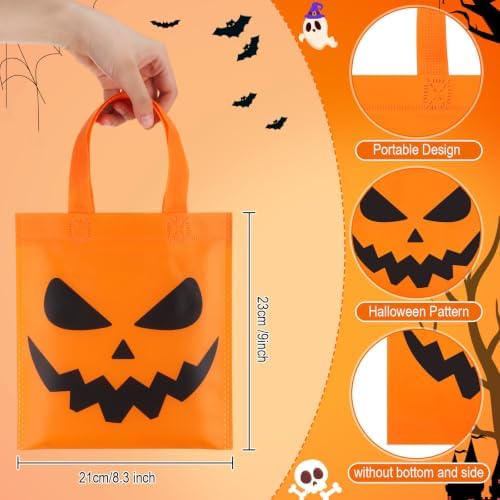 Sweetude 120 Pcs Pumpkin Tote Bags with Handle Bulk Halloween Trick Treat