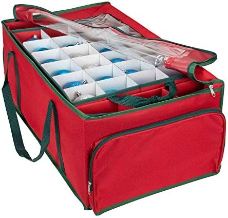 24" Red and Green Christmas Ornament Storage Bag with Removable Dividers