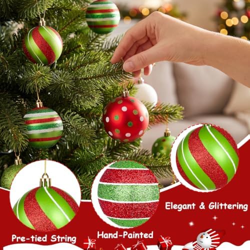 88 Pcs Christmas Tree Ball Ornaments Set, Red Green White
