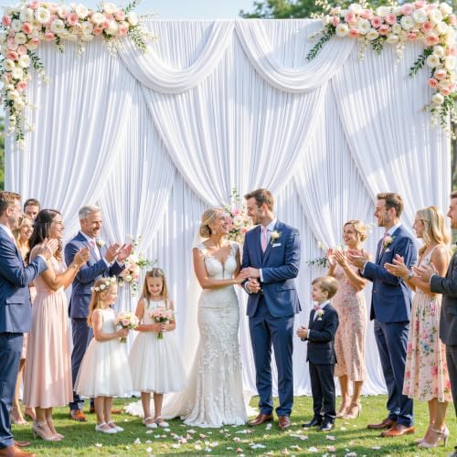 4 Panels White Backdrop Curtain for Parties Wedding Wrinkle Free White Photo Curtains Backdrop Drapes Fabric Decoration for Baby Shower 20ft(W) x 10ft(H)