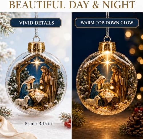 6 Pack Lighted Christian Christmas Ornaments, 3.15 Inch Religious Globes