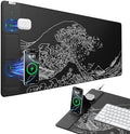 Wireless Charging Mouse Pad with Phone Holder, 31.5"x15.8" in, Black Wave
