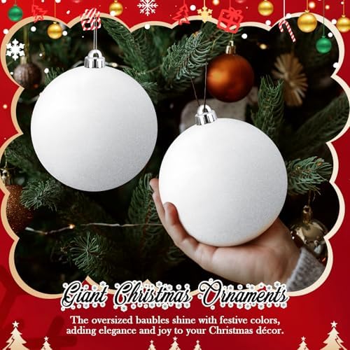 Poen 16 Pcs 6 Inch Large Glitter Christmas Ball Ornament, White
