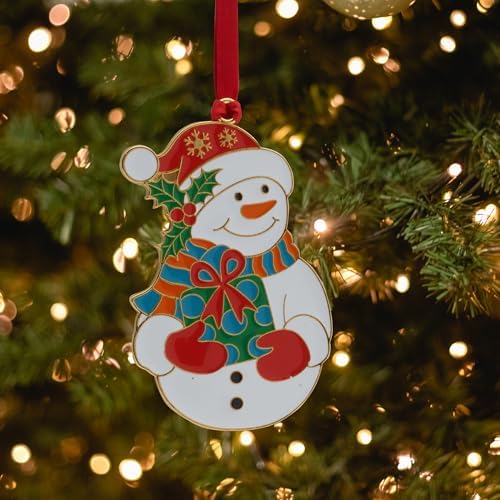 Wallace Wonders of Christmas Gold-Plated Enamel Ornament 2025-16th Edition Annual Collectible Series - Snowman Holiday Motif with Gift Box and Velvet Pouch