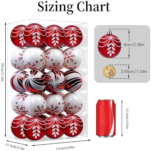SHareconn 30ct 2.36 Inch Christmas Tree Balls Ornaments, Red & White, 60mm