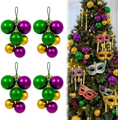 Roowest 4 Sets Plastic Large Christmas Ball Ornaments for Tree Balls Cluster Pre Strung Xmas Tree Decorations 2" to 2.8" Christmas Balls Ornaments for Hanging (Purple,Green,Gold)