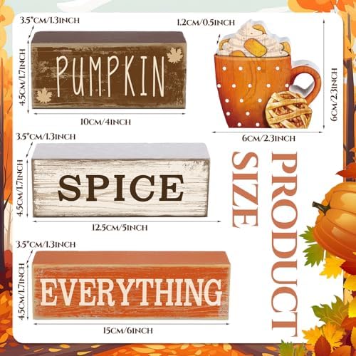 Moucuny 4 Pcs Fall Coffee Table Decor, Wooden Hot Cocoa Cup Block Sign
