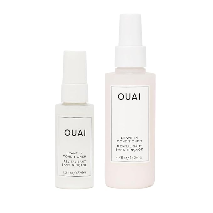 OUAI Leave In Conditioner Full Size & Travel Size - Detangling Spray & Heat Protectant Primer + Tamarind Seed, Vitamin E & Amino Acid Blend - Frizz Control, 450°F Heat Shield, 2 Count