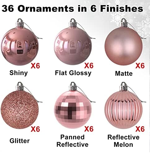 Rose Pink 2.5" Christmas Balls Christmas Tree Decoration Ornaments Shatterproof Hanging Balls for Birthday Halloween Holiday Wedding Decorations Set of 36pcs