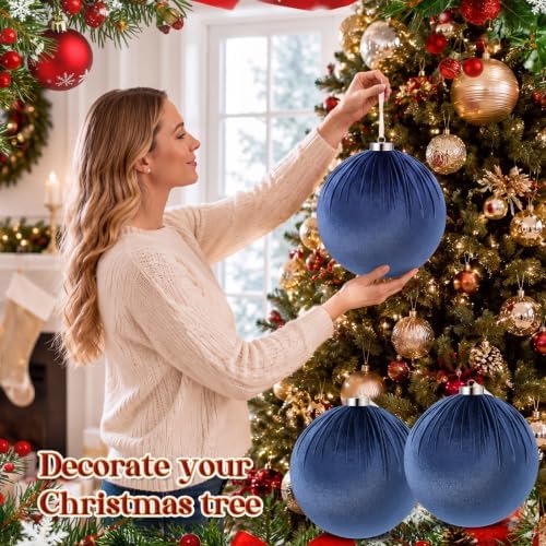 Weysat 6 PCS 8" Extra Large Velvet Christmas Ball Ornaments, Dusty Blue