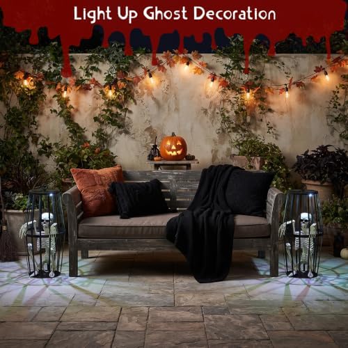 2-Pack 23” Scary Hanging Skeletons Ghosts Solar Halloween Decor