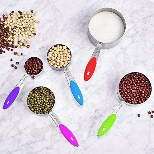 Wildone Stainless Steel Mixing Bowls Set with Airtight Lids, 3 Grater Attachment & Non-slip Bottoms and Multicolor 16 Piece Measuring Cups and Spoons Set