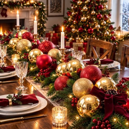 Jenaai 12 Pcs Large Christmas Ball Ornaments 6 Inch Big Oversized Shatterproof Christmas Tree Decorations Matte Glitter Giant Jumbo Plastic Hanging Baubles for Xmas Holiday Party Indoor Outdoor
