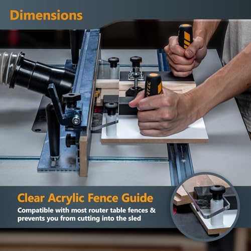 POWERTEC 72032 Deluxe Router Table Fence System 3-3/8" Tall 24" Long and Rail Coping Sled for Router Tables, Professional Precise Cutting Rail for Cabinet Door Joints, Drawers and Woodworking