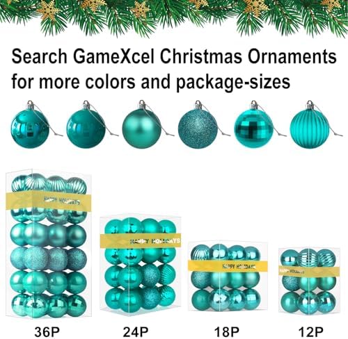 Teal 2.5" Christmas Balls Christmas Tree Decoration Ornaments Shatterproof Hanging Balls for Birthday Halloween Holiday Wedding Decorations Set of 10pcs