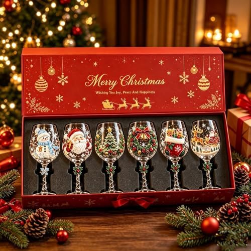 Christmas 3D Wine Glass Collection Gift Box Set, 3D Christmas Wine Glasses,Raised Holiday Goblet with Snowflake Decor,Festive Glassware,Holiday Party Decor,Wines & Cocktails,Table Decor (1pcs D)