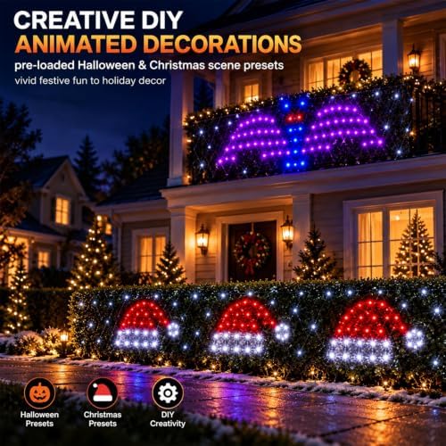 Outdoor Smart Net Lights 2.8 * 11ft, DIY Functions with Preset Holiday Modes for Bush Patio Decor, APP Control, Timer Color Changing, Christmas Mesh Lights, Green Wire