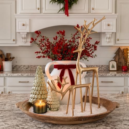 Christmas Decorations - Set of 2 Sculpted Gold Metal Reindeer Statues