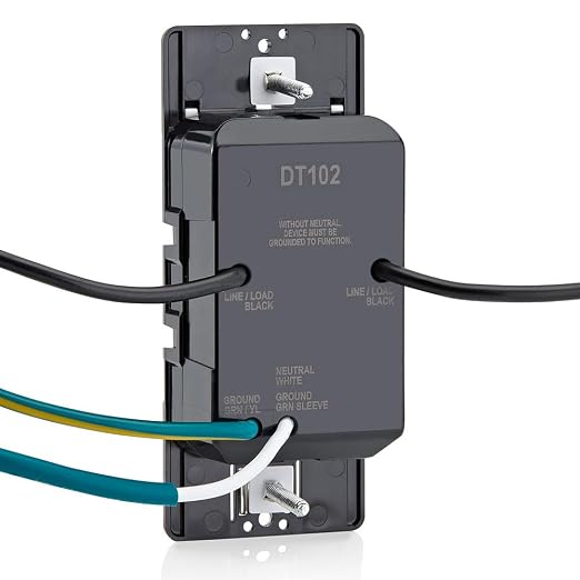 Leviton Countdown Timer Switch for household lights and exhaust fans, 15-30 min, 1-2 hour, No Neutral Wire Required, Single Pole, 15A, 1/2HP/9.8A Fan/Motor, DT102-1LW, White
