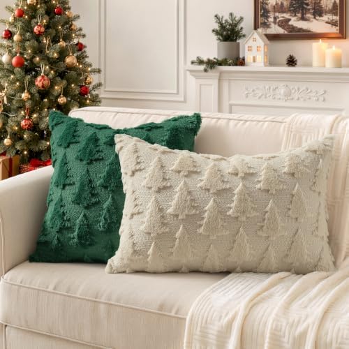 MIULEE Christmas Throw Pillow Covers Lumbar Beige Christmas Decorations Xmas Tree 16x24 Pillow Covers Soft Plush Faux Wool Pillowcases Holiday Festivals Winter Home Decor Sofa Couch Bed Porch