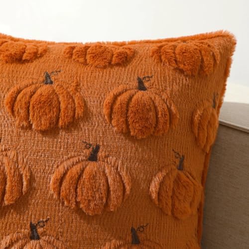 Fall Throw Pillow Covers 12x20 Set of 2 Rust Pumpkin Lumbar Covers