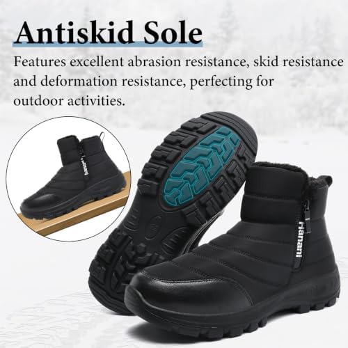 Hanani Mens Winter Snow Boots Fur Lined Warm Ankle Boots Zipper Closure Waterproof Outdoor Boots Men's Lightweight Comfortable Shoes