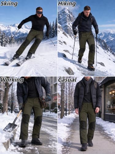 Mens Snow Ski Pants Waterproof Insulated Zipper Bottom Leg