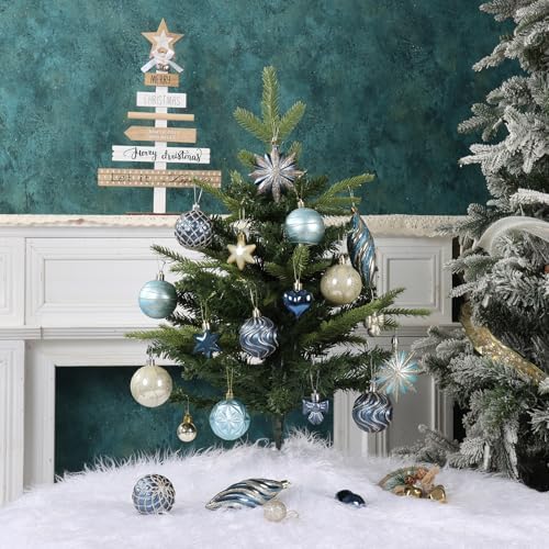 82Pcs Blue and Gold Christmas Ornaments Set, Plastic Assorted Christmas Decorations for Tree Shatterproof Baubles Snowflake Xmas Ball Ornaments for Holiday Decor (Blue&Gold)